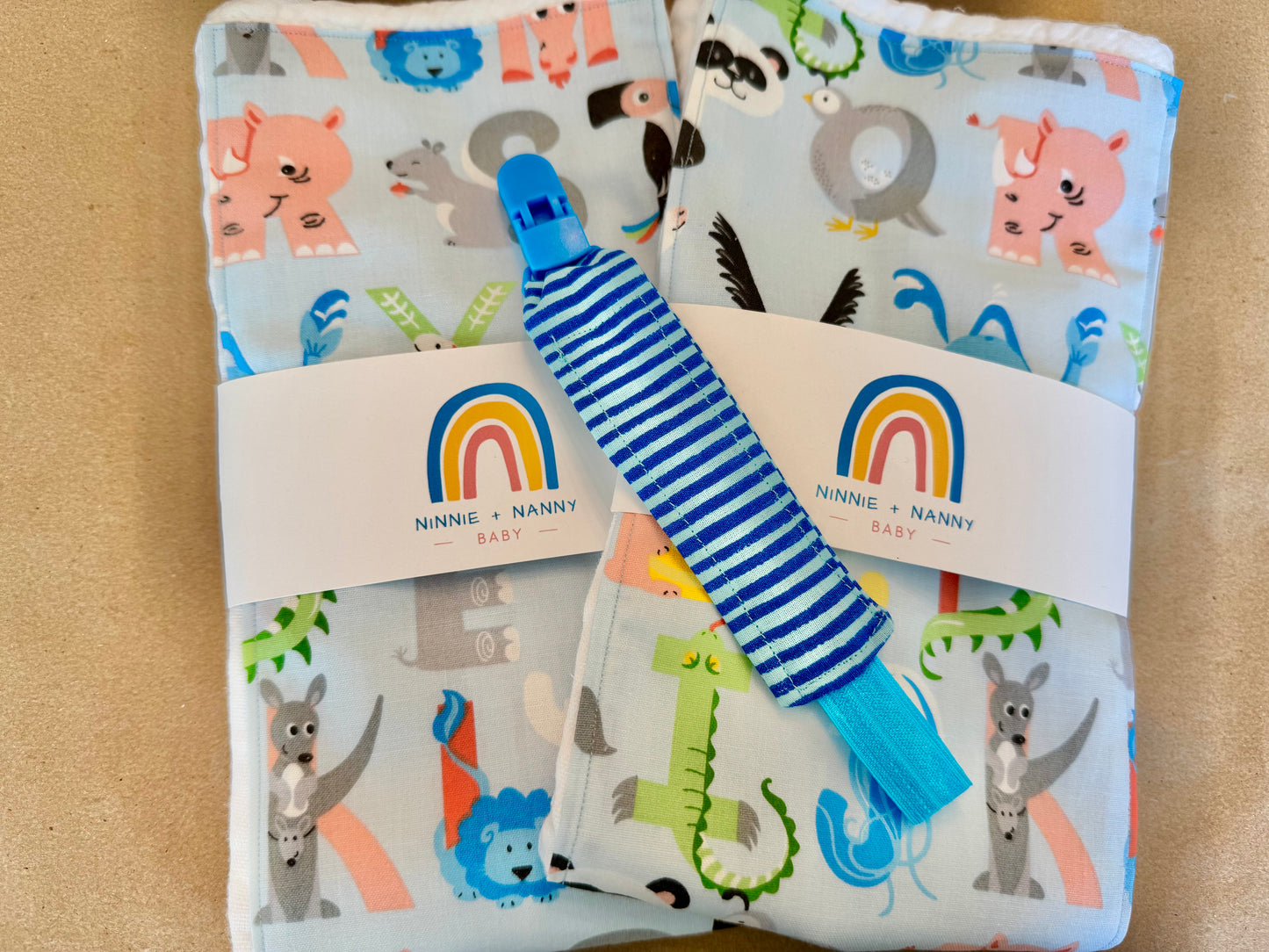 Alphabet Animals - Blue : Burp Cloth