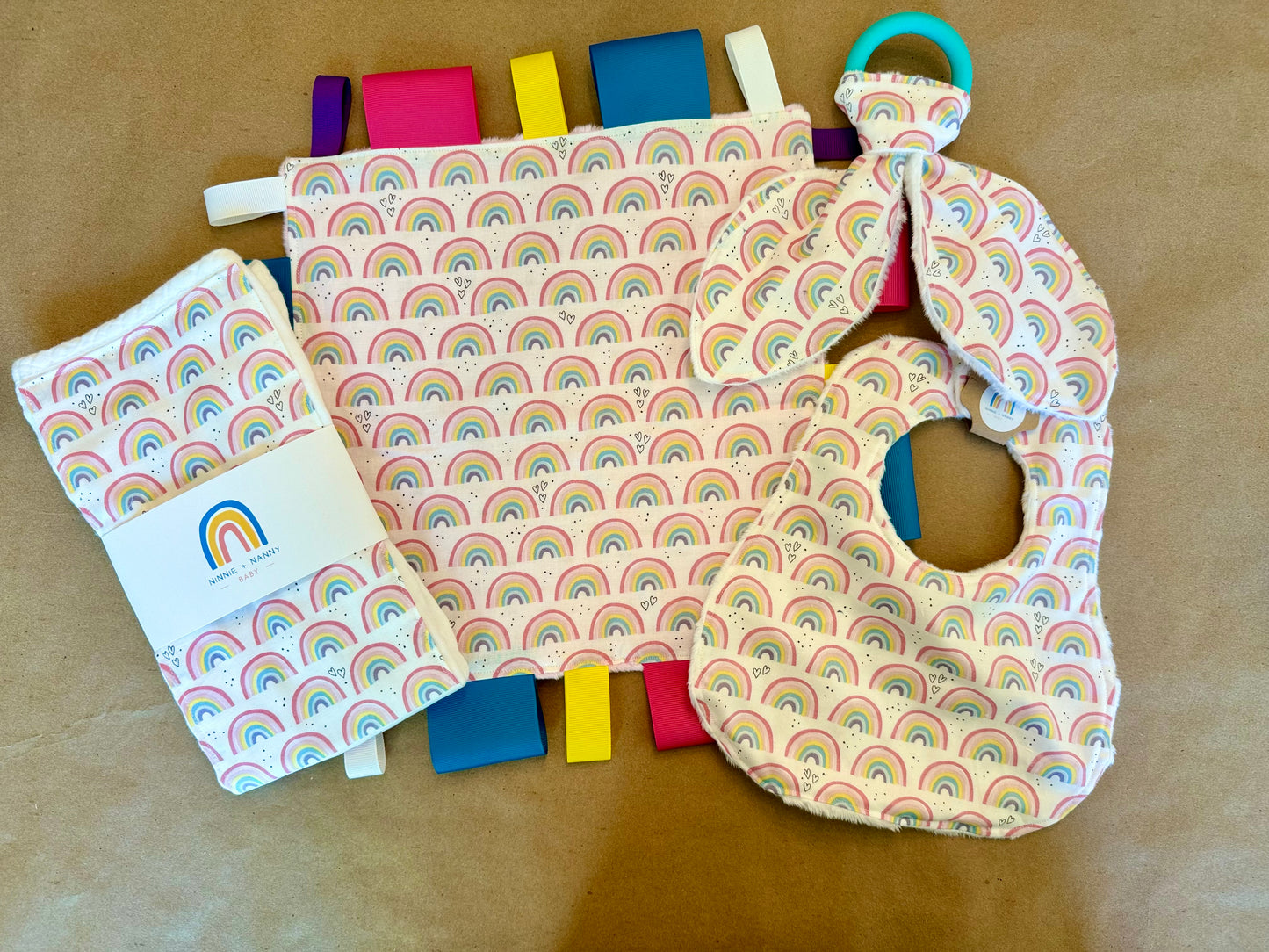 baby infant newborn babies baby gift baby shower gift baby boy baby girl baby shower gift ideas new mom mom-to-be expectant mom baby essentials baby must-haves bandana bib burp cloth sensory tag blanket blankie teether teething ring nursing feeding baby a