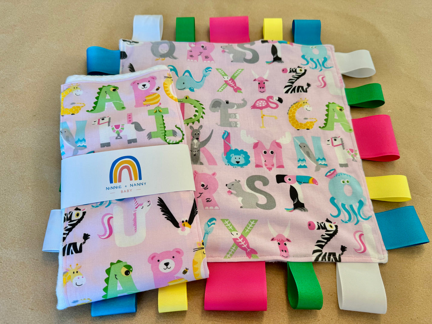 Alphabet Animals - Pink : Burp Cloth