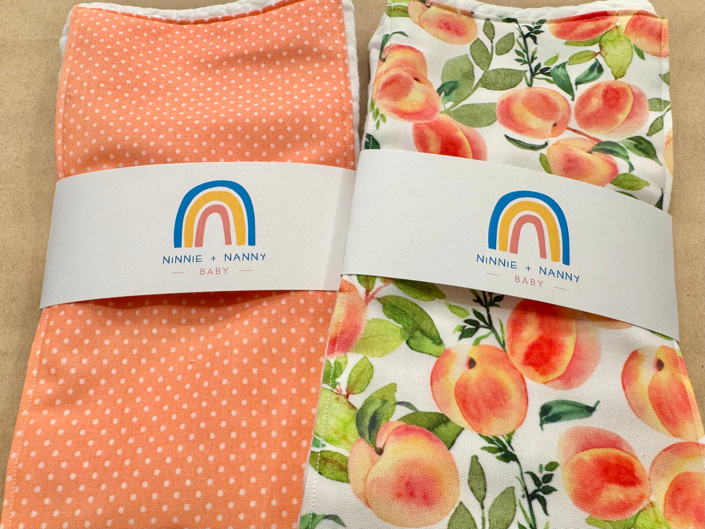 White Polka Dots on Peach : Burp Cloth
