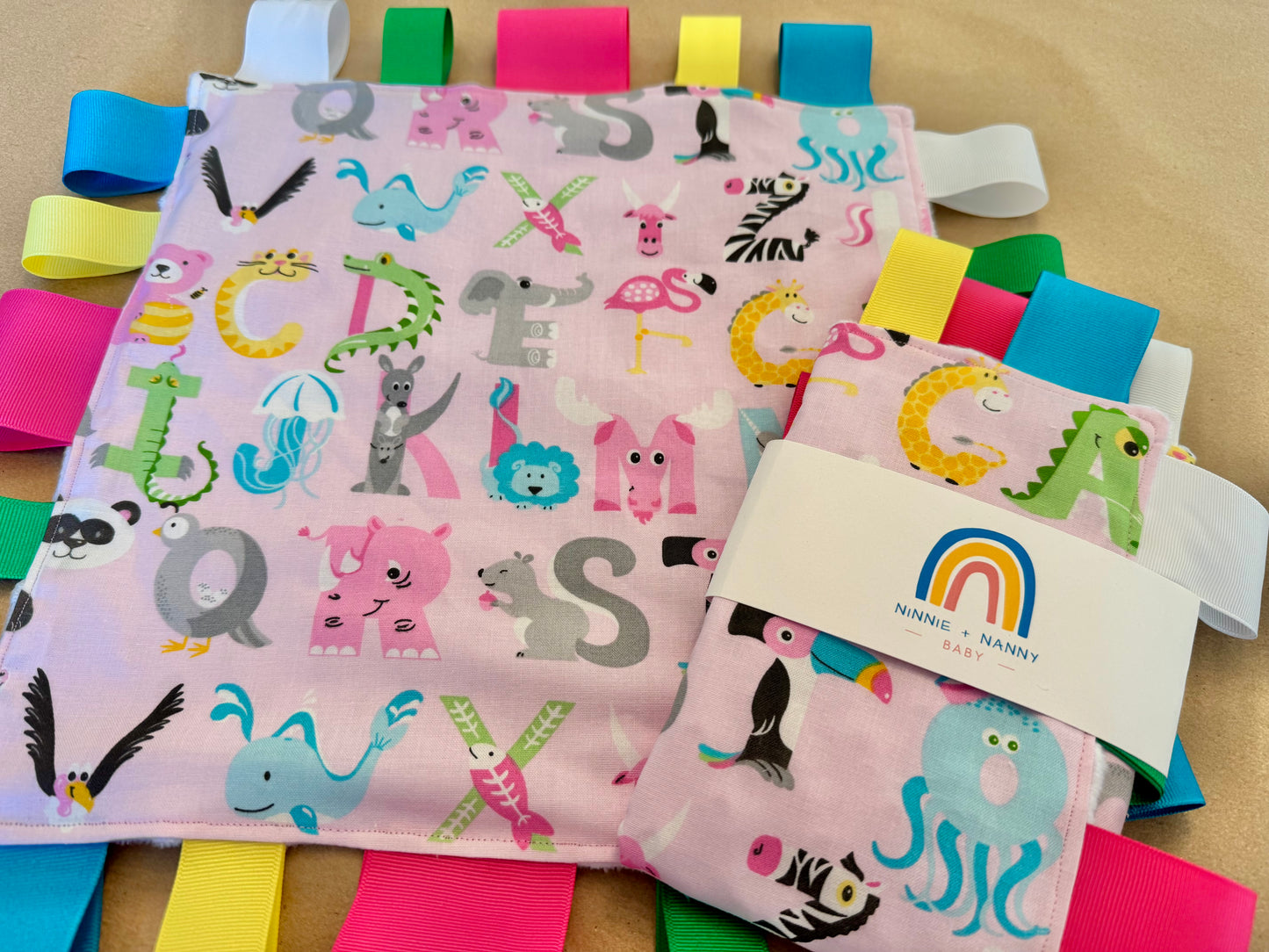 Alphabet Animals - Pink : Tag Blanket