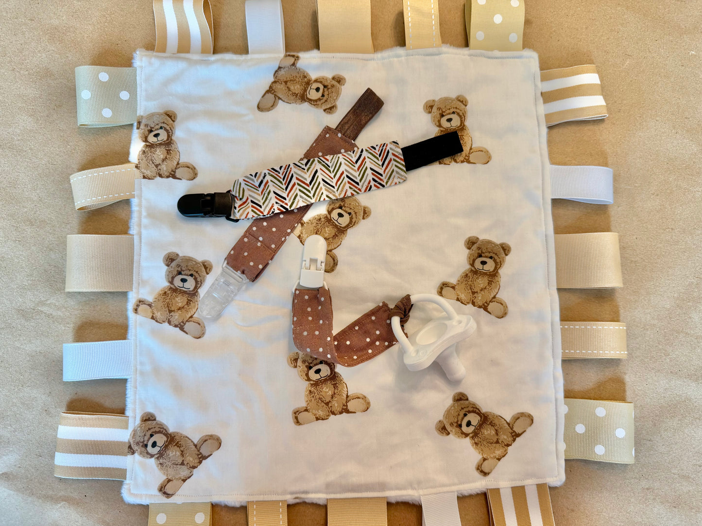 Brown + White Polka Dots : Pacifier Clip
