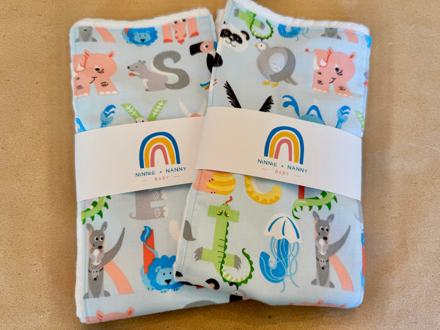 Alphabet Animals - Blue : Burp Cloth