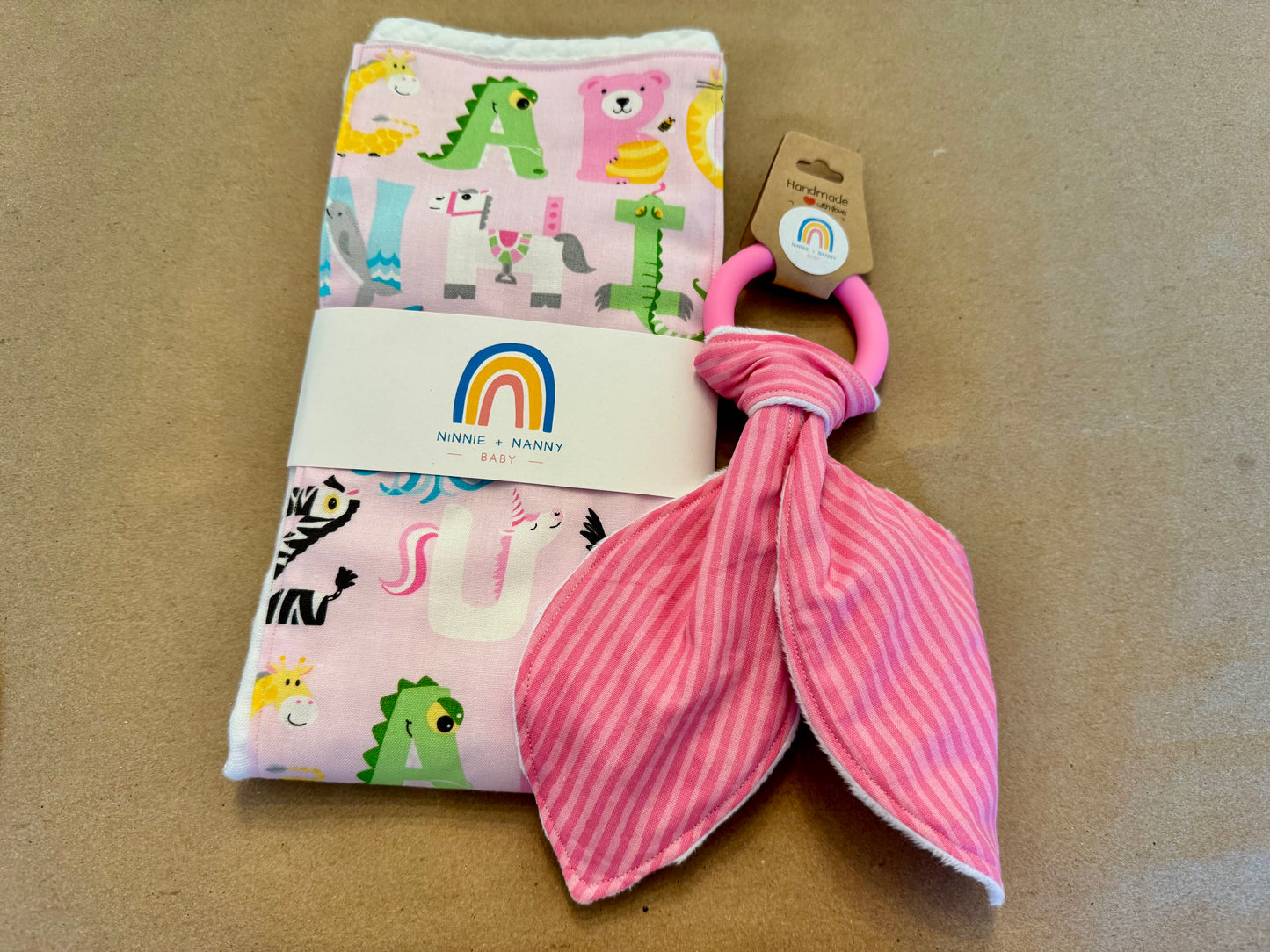 Alphabet Animals - Pink : Burp Cloth