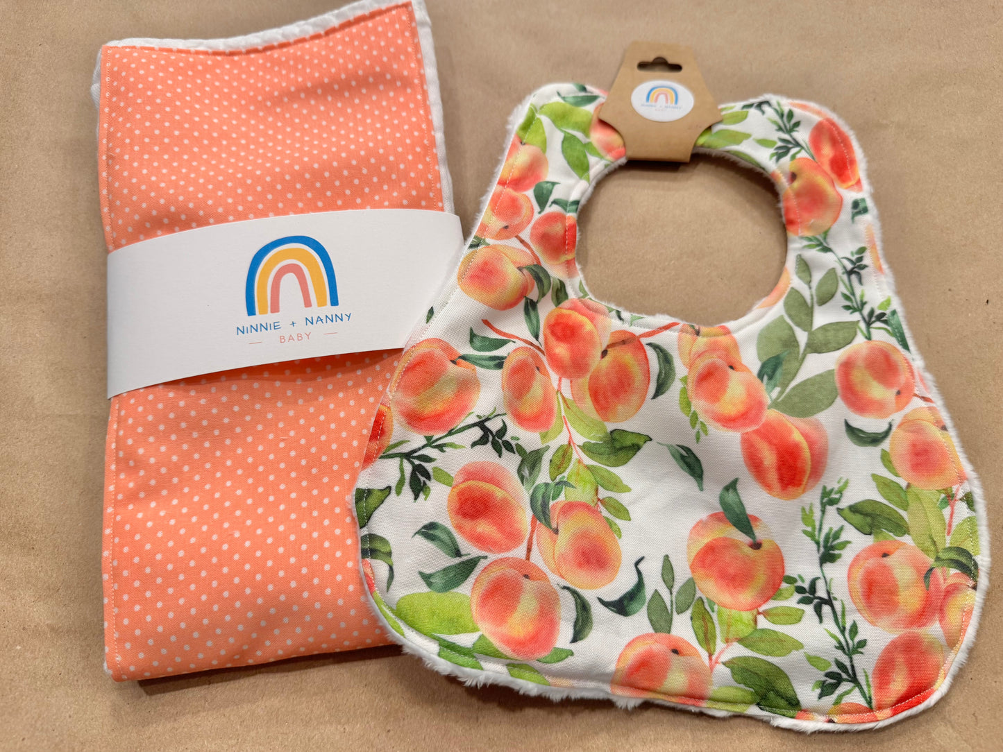 White Polka Dots on Peach : Burp Cloth