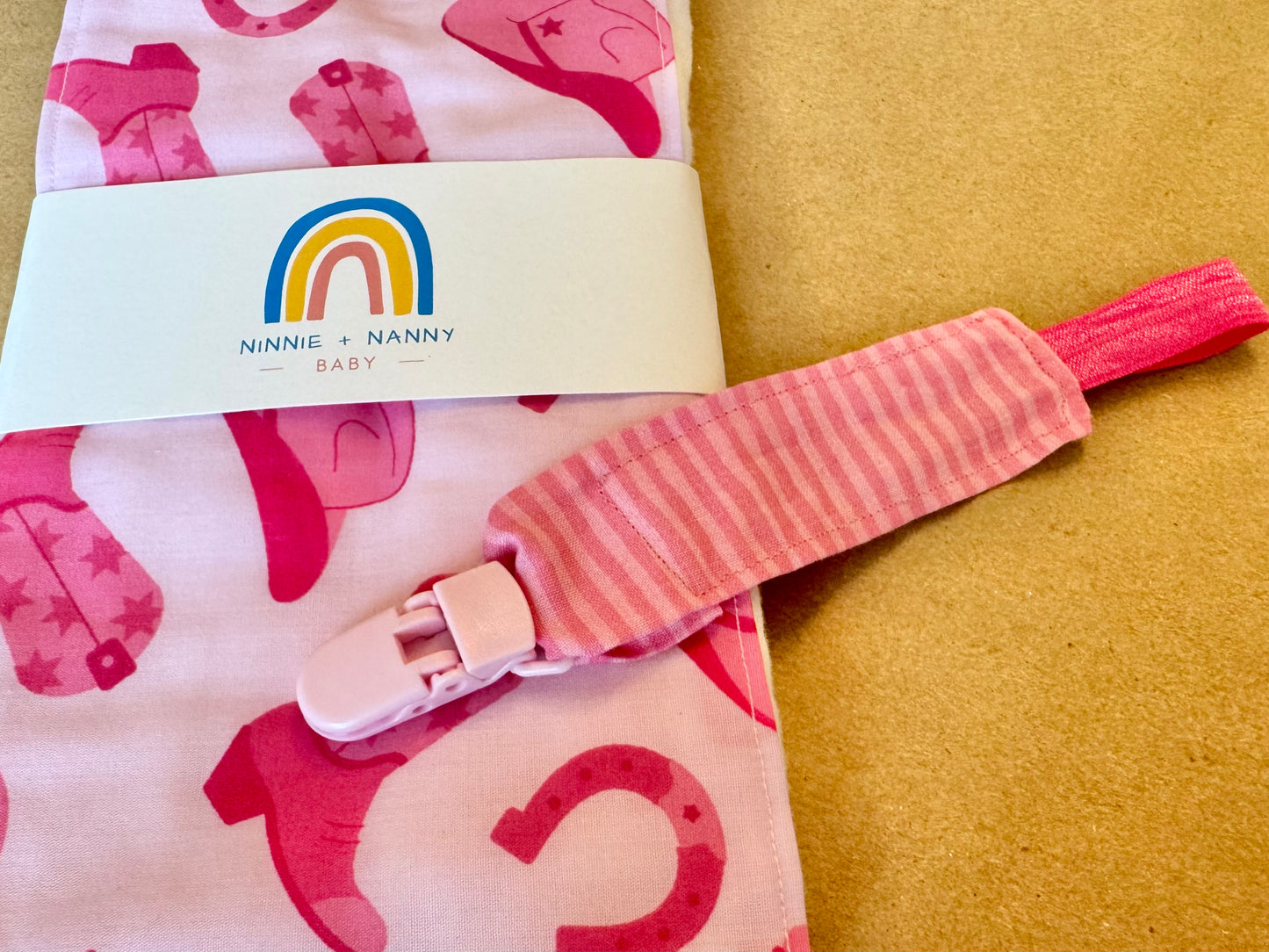 Pink + Pink Stripes : Pacifier Clip