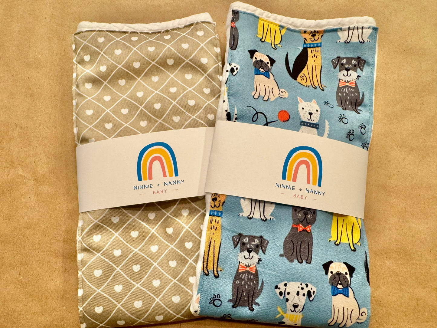 White Hearts on Tan - Love : Burp Cloth
