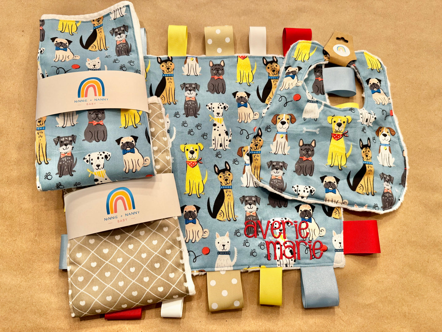 White Hearts on Tan - Love : Burp Cloth
