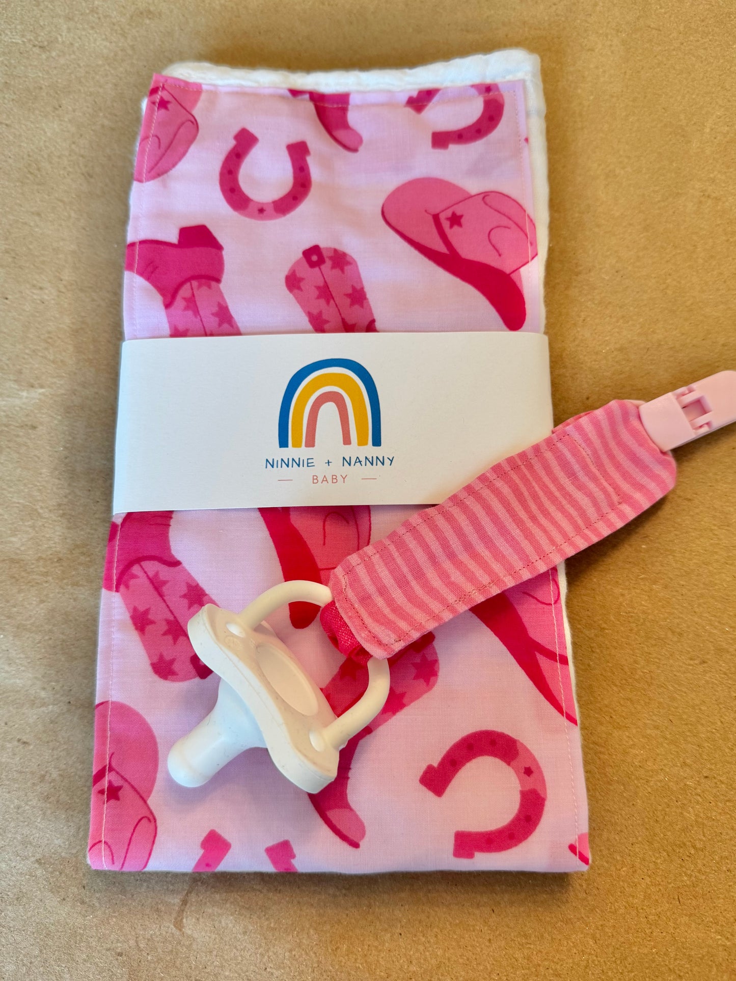 Pink + Pink Stripes : Pacifier Clip