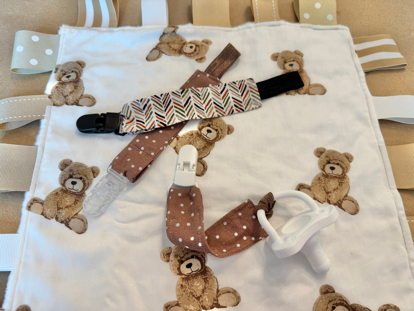 Brown + White Polka Dots : Pacifier Clip
