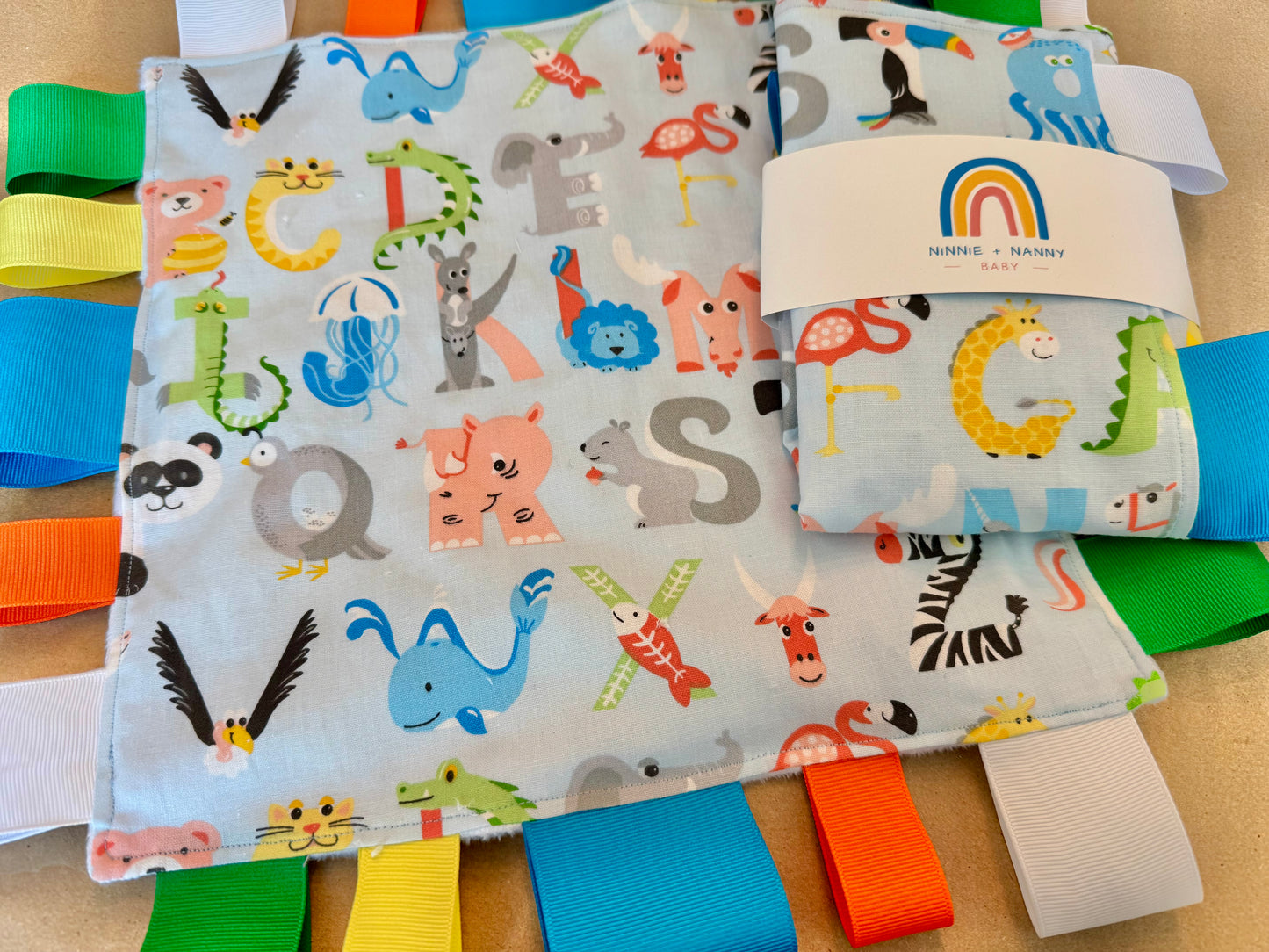 Alphabet Animals - Blue : Tag Blanket