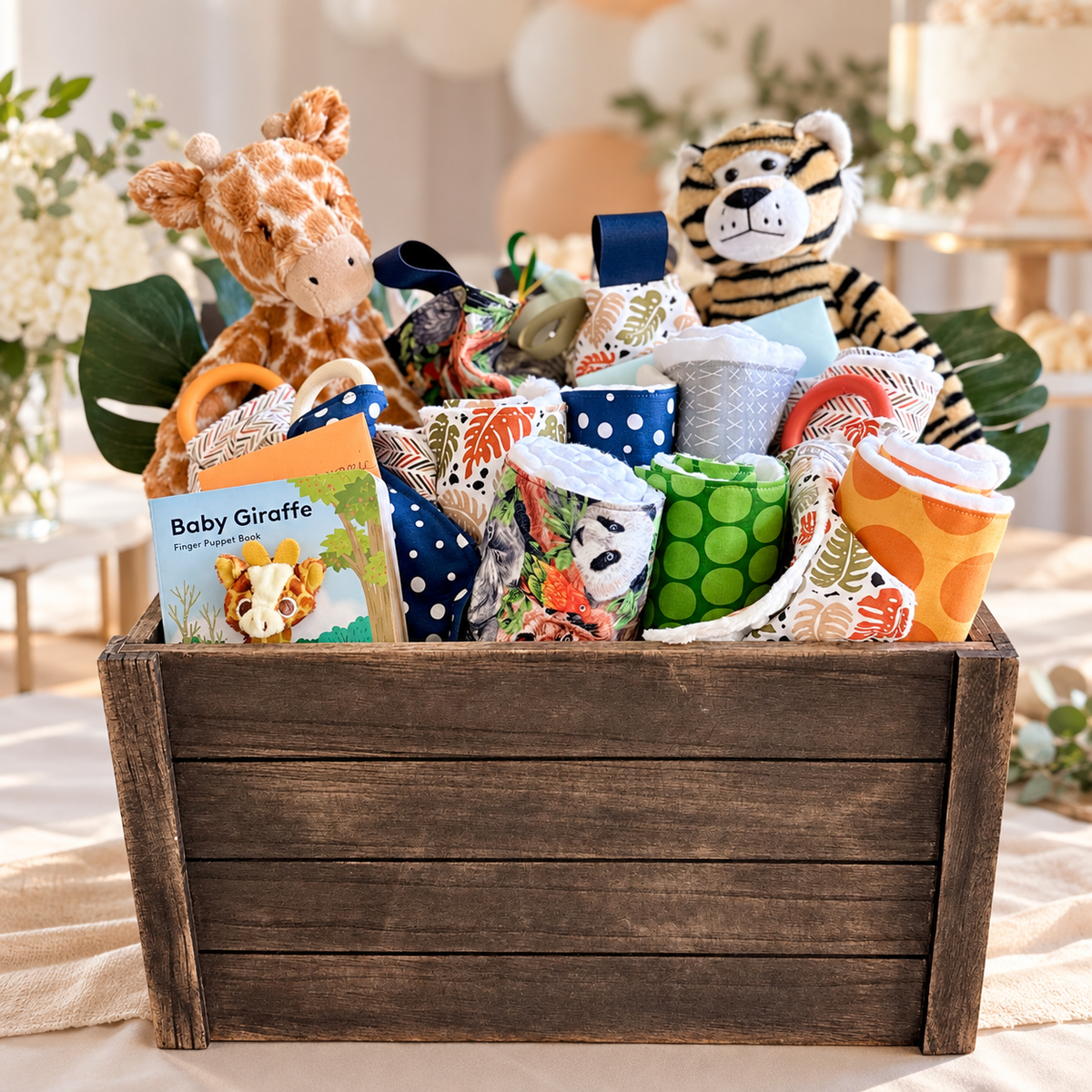 gift basket gift crate group gift custom theme gift embroidery baby gift baby shower gift mom-to-be new mom gift idea expectant mom thoughtful gift generous gift