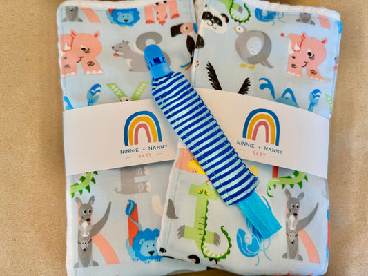 Alphabet Animals - Blue : Burp Cloth