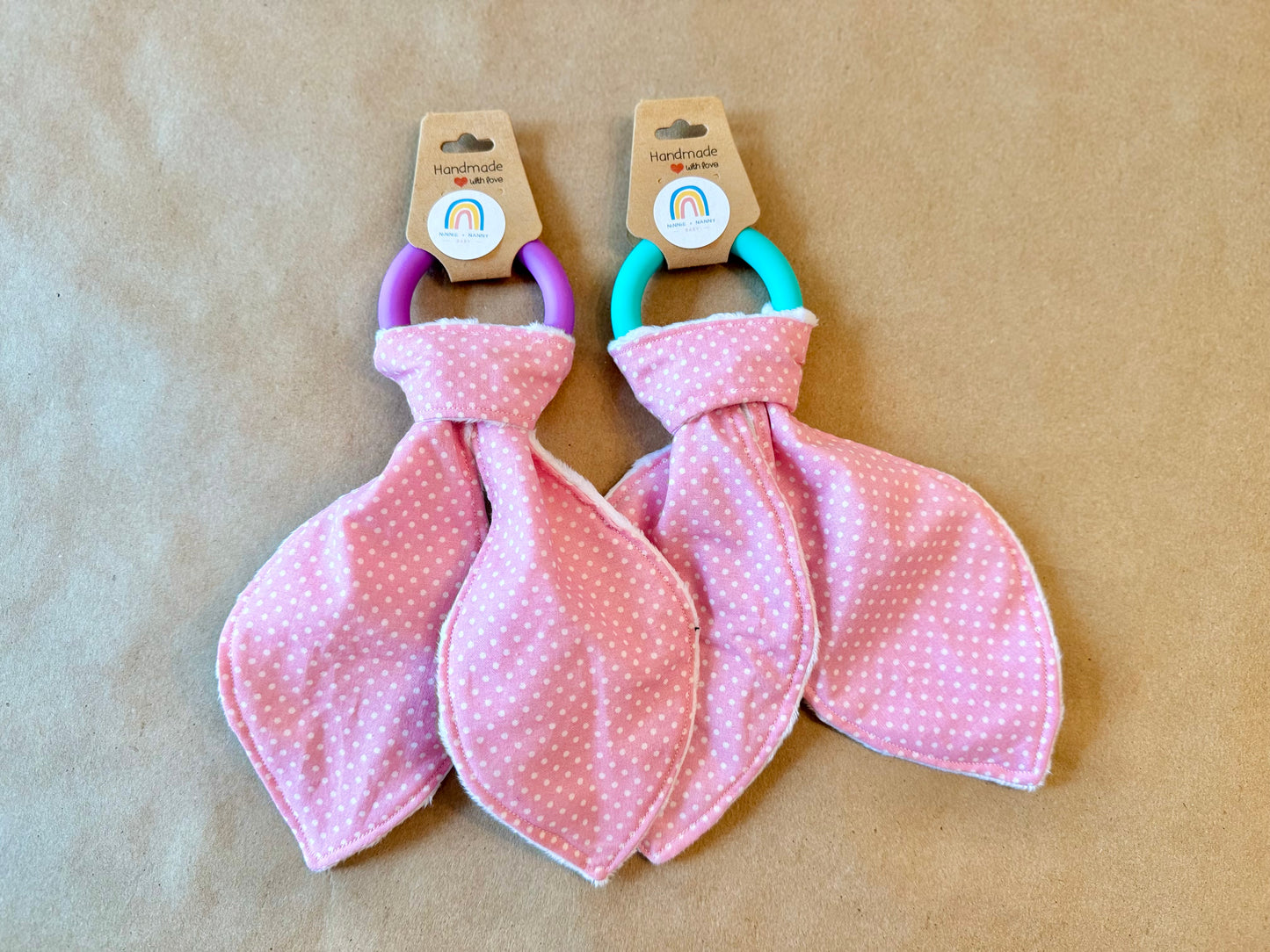 White Polka Dots on Light Pink : Teether