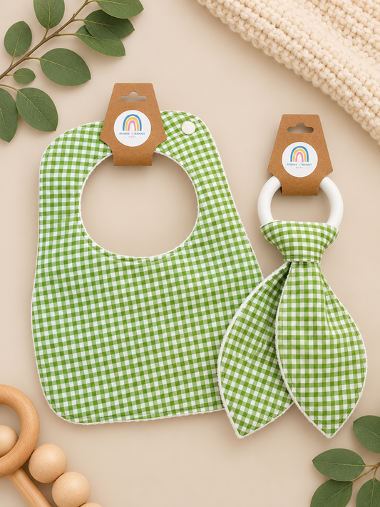 Classic Lime Green + White Gingham : Bib