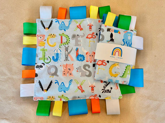 Alphabet Animals - Blue : Tag Blanket