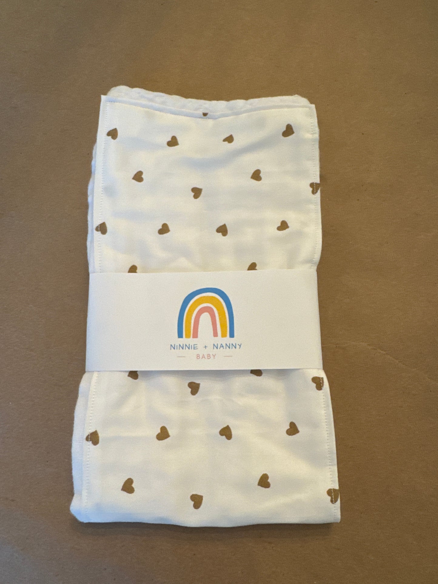 Tan Hearts on White - Love : Burp Cloth