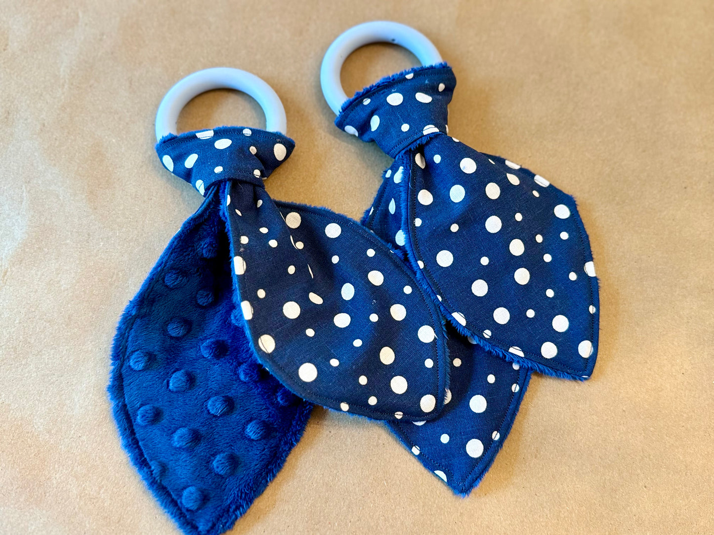 White Modern Polka Dots on Navy : Teether