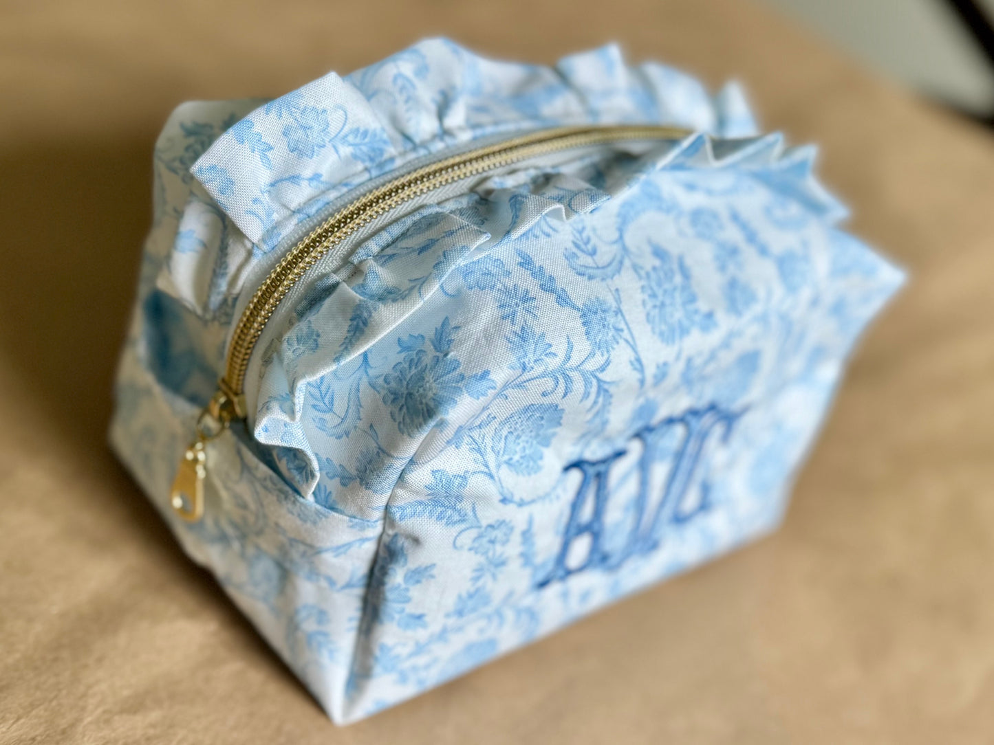 Personalized Ruffled Zipper Pouch
