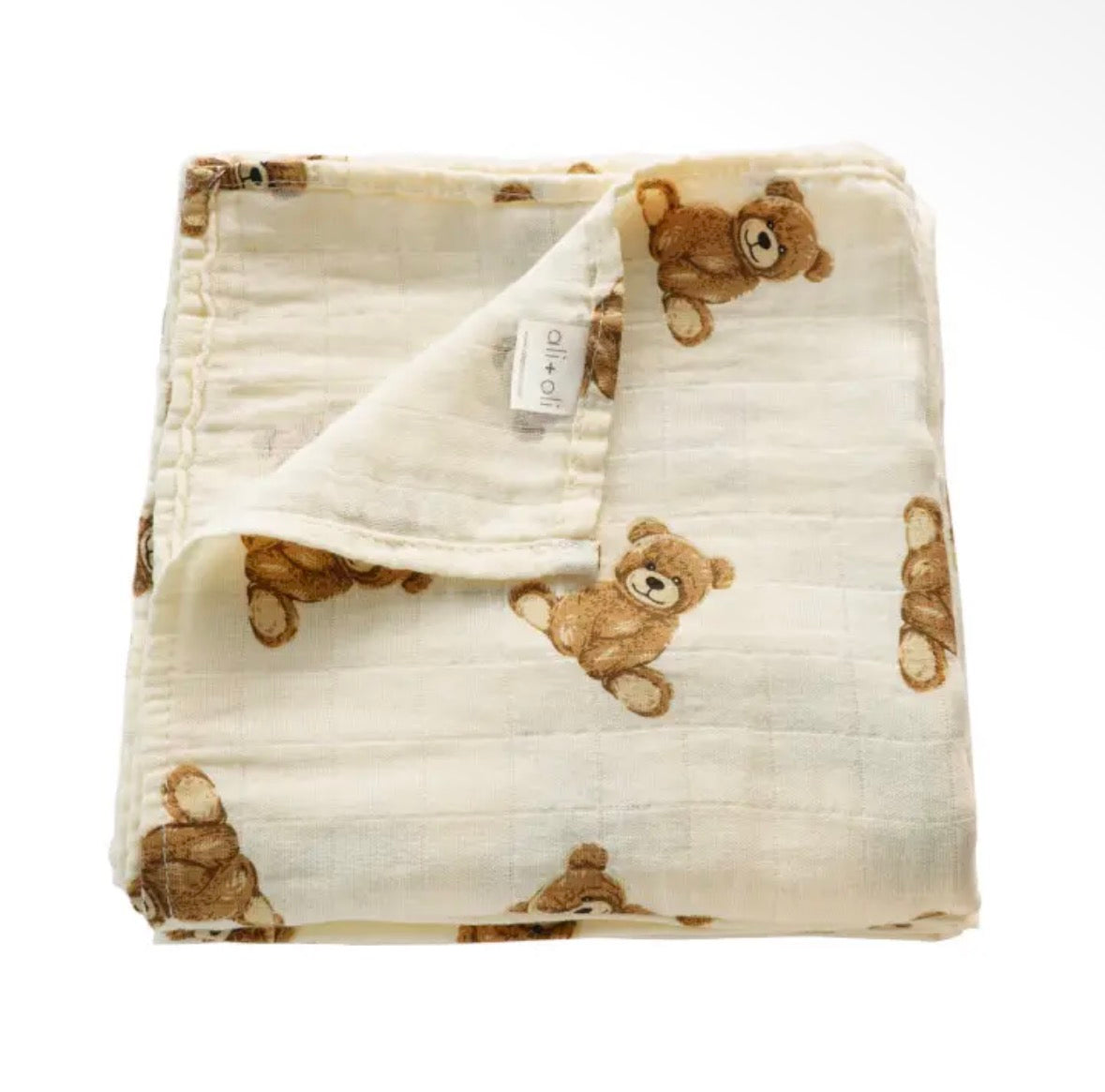 Ali + Oli Bamboo Muslin Swaddle Baby Blanket : Teddy Bear