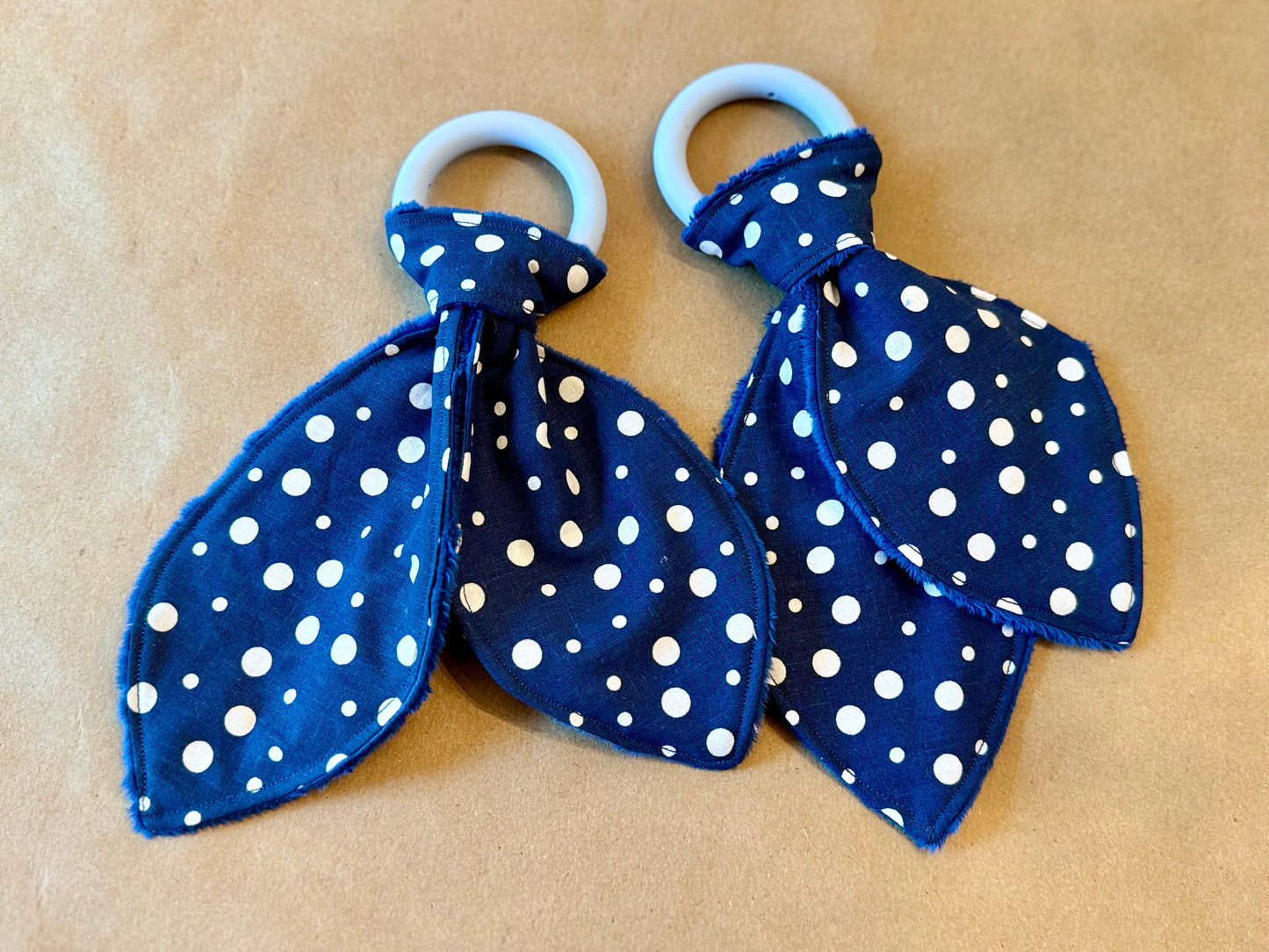 White Modern Polka Dots on Navy : Teether