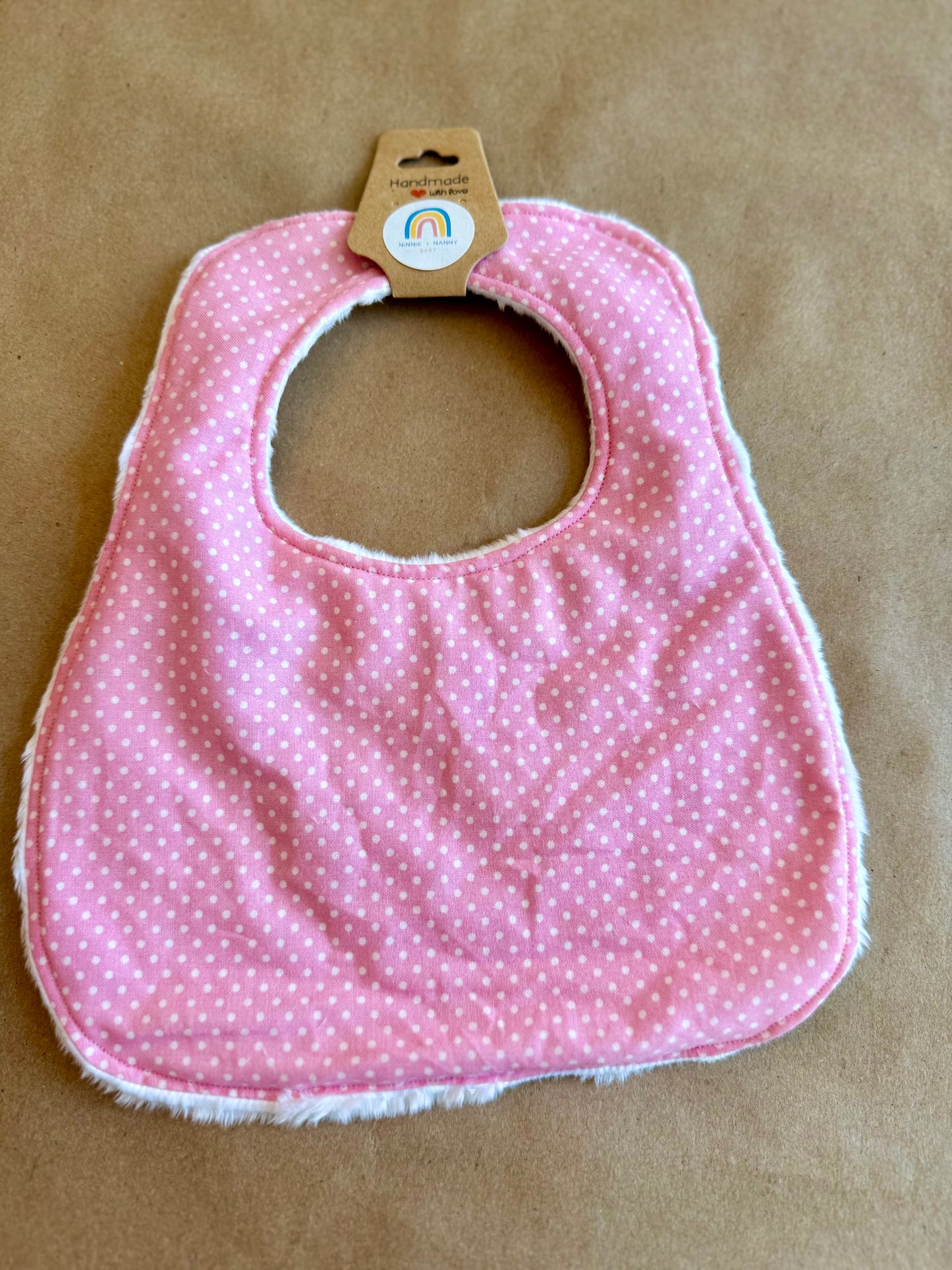 White Polka Dots on Light Pink : Bib