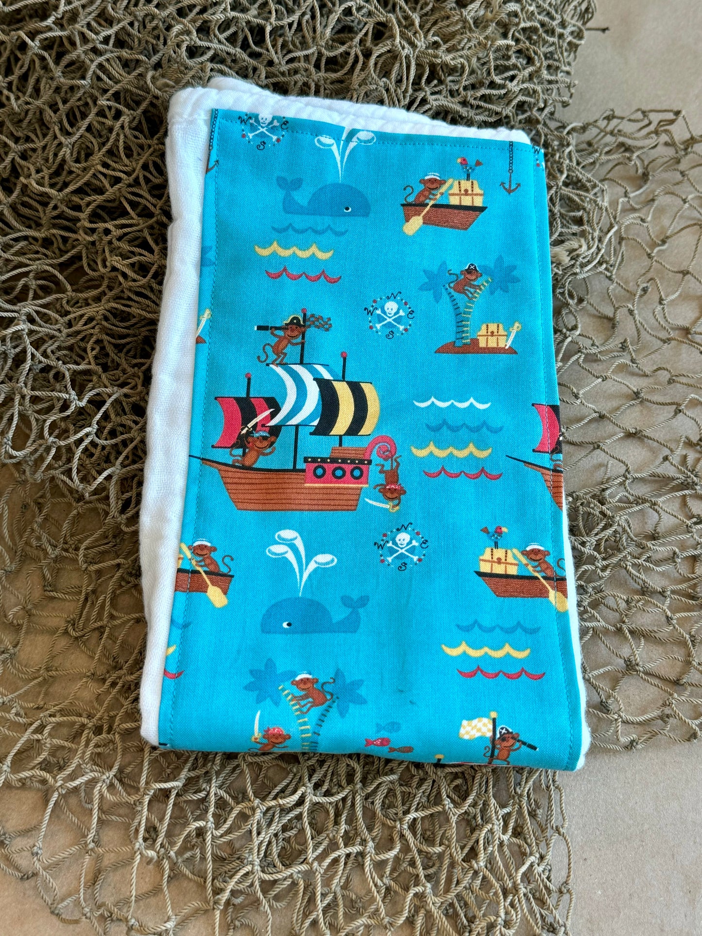 monkey pirates ocean life sealife ahoy burp cloth diaper cotton minki minky newborn infant baby boy