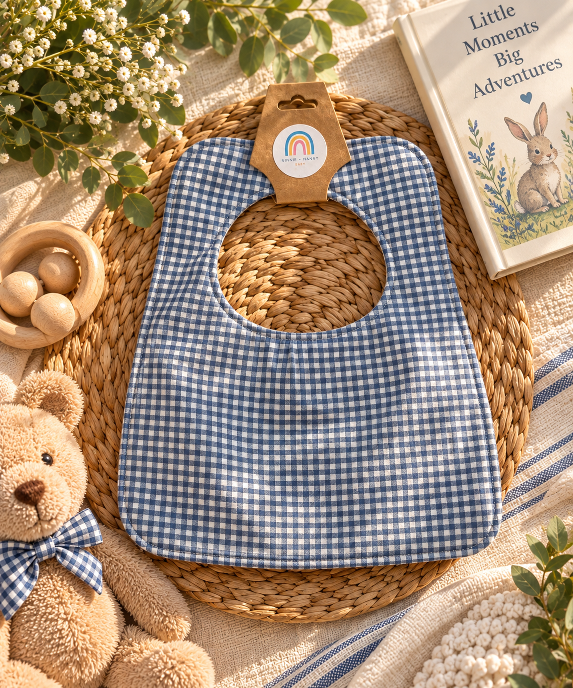 Classic Blue + White Gingham : Bib