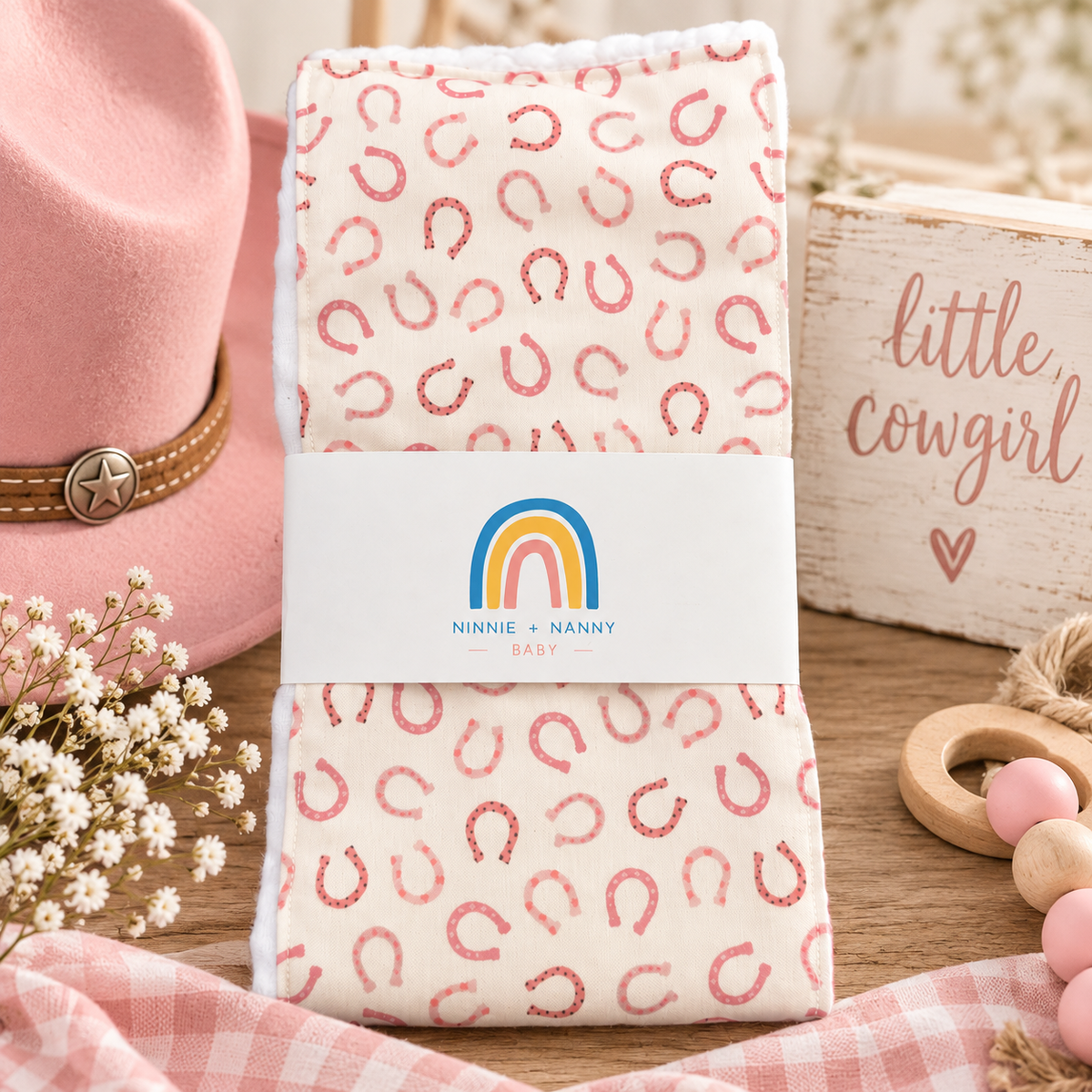 Pretty in Pink Horseshoes : Burp Cloth
