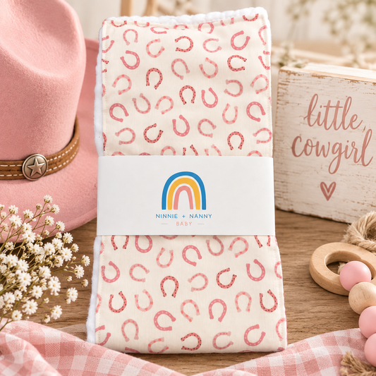 Pretty in Pink Horseshoes : Burp Cloth