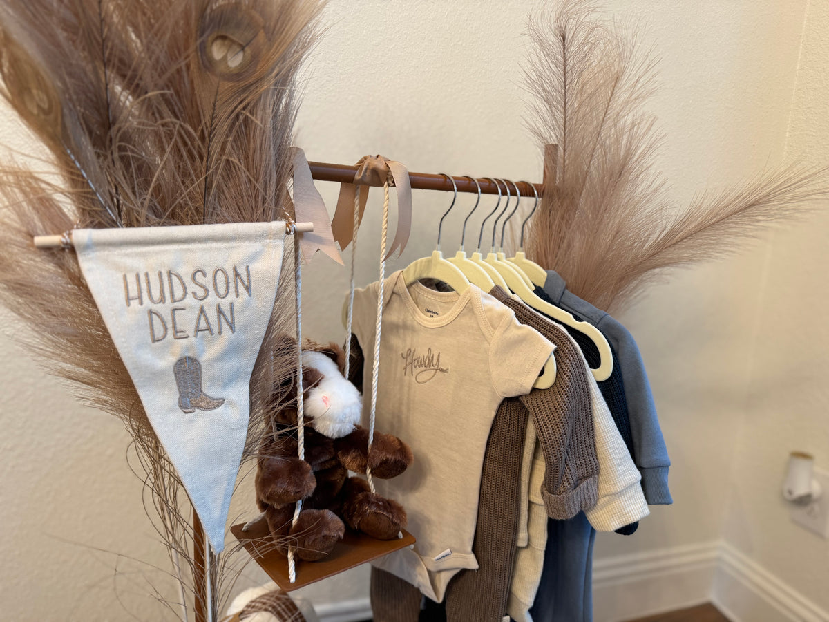 Personalized Embroidered Baby Pennant | Custom Nursery Decor