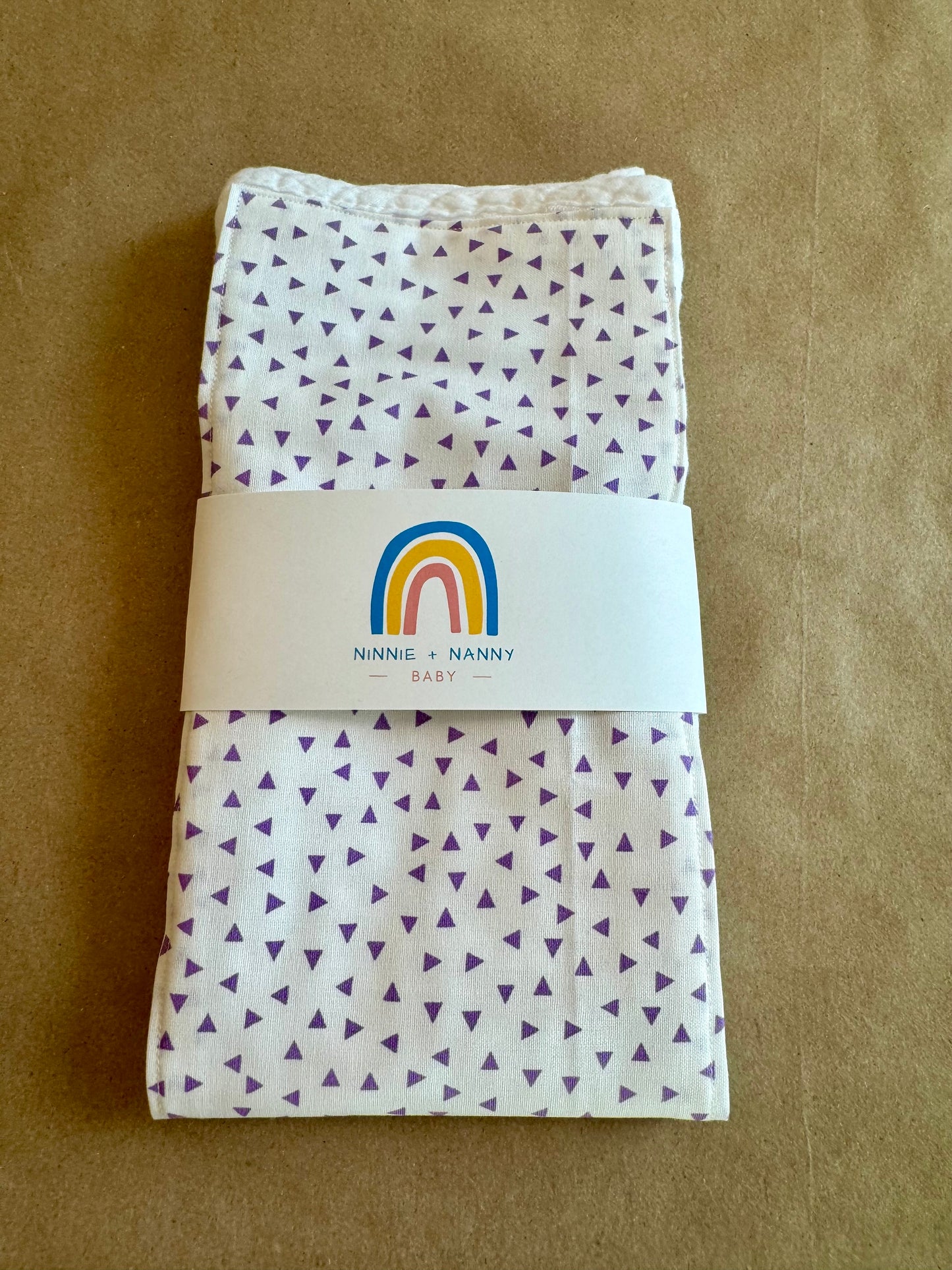 Purple Triangles on White : Burp Cloth