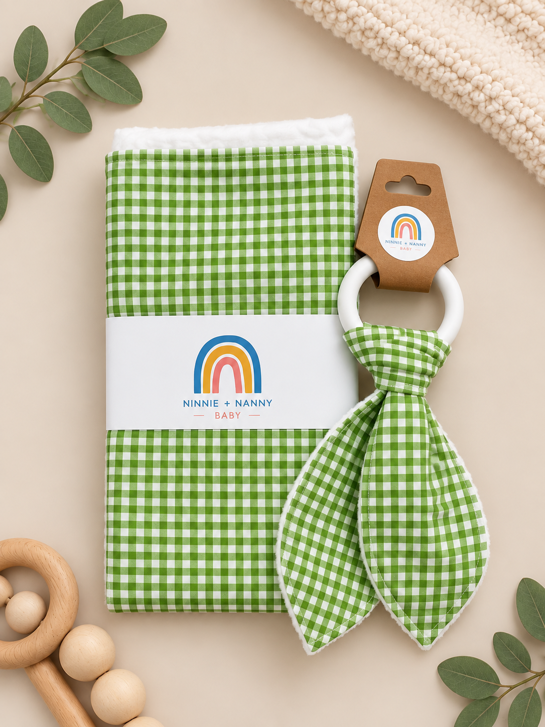 Classic Lime Green + White Gingham : Teether