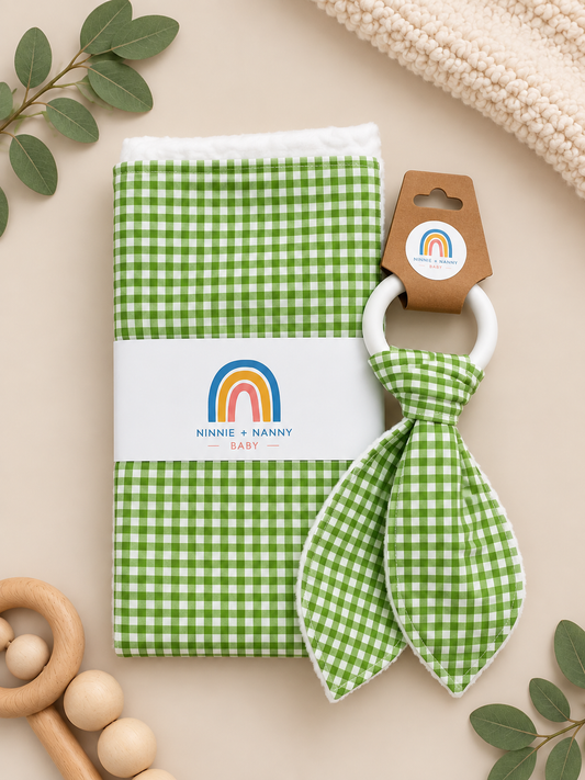 Classic Lime Green + White Gingham : Teether