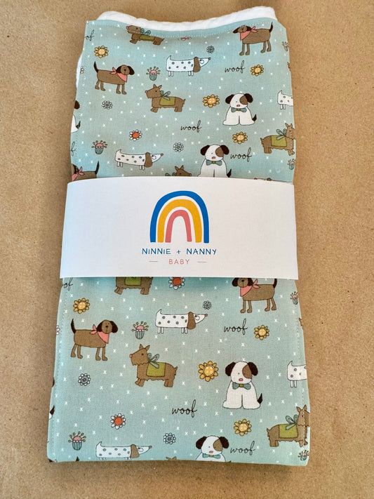 Pretty Puppies - Sage : Burp Cloth