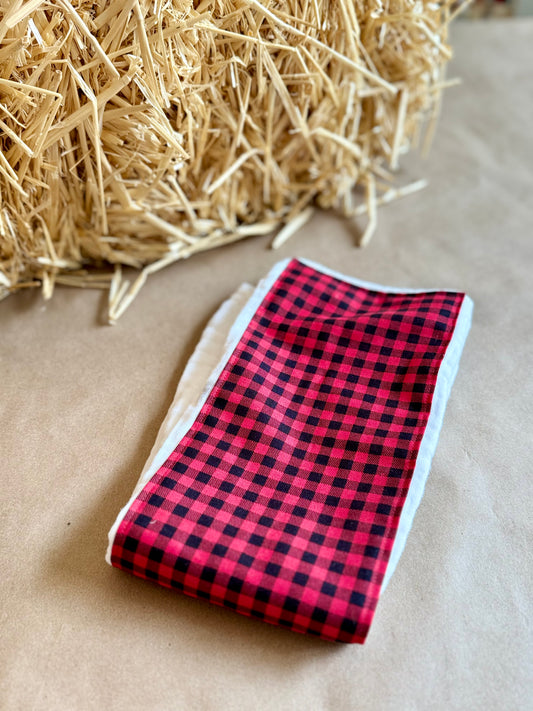 infant newborn baby boy red black checkered western plaid burp cloth nursing feeding cotton diaper