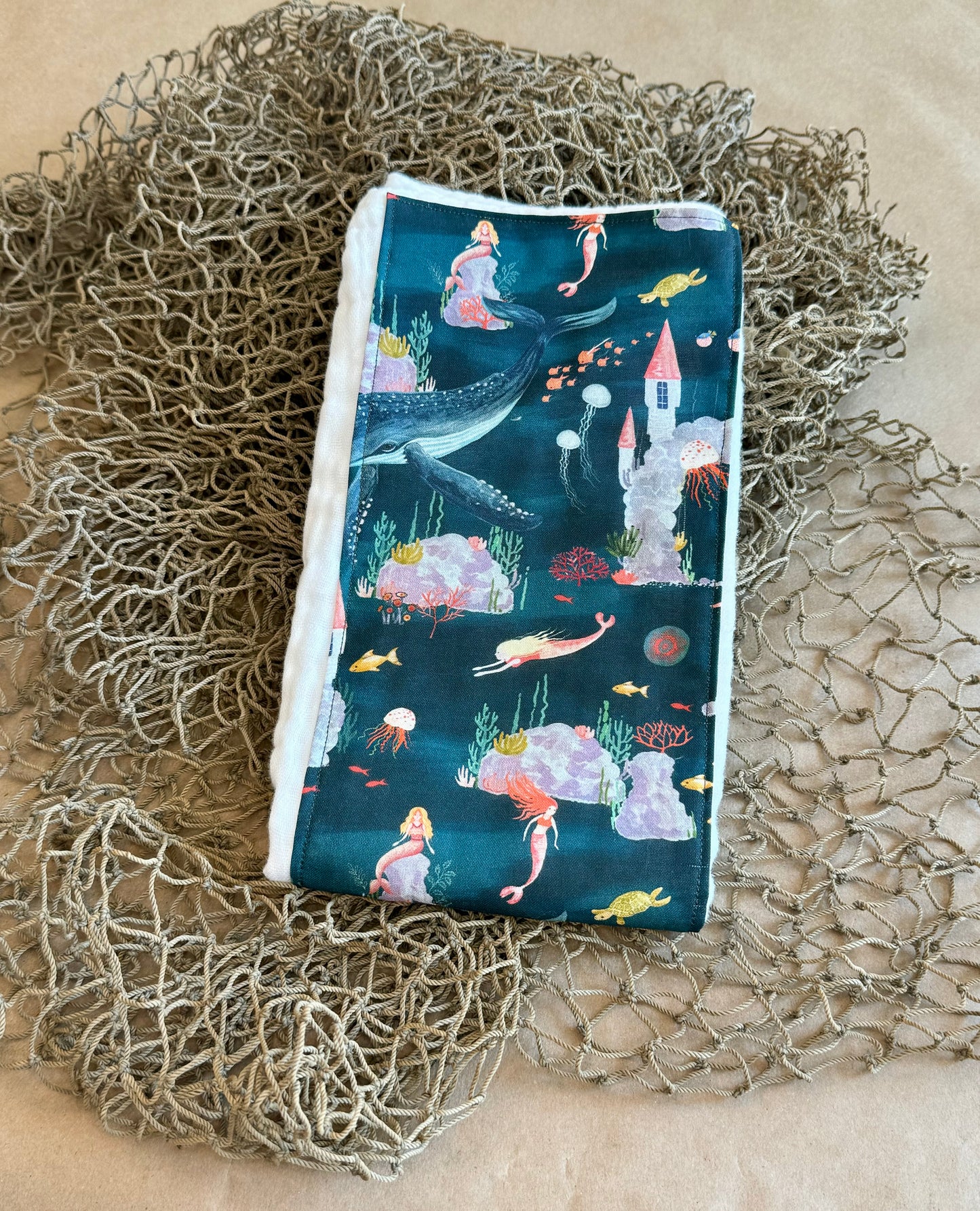 infant newborn baby girl mermaid whale sea life ocean castle princess under the sea burp cloth cotton diaper