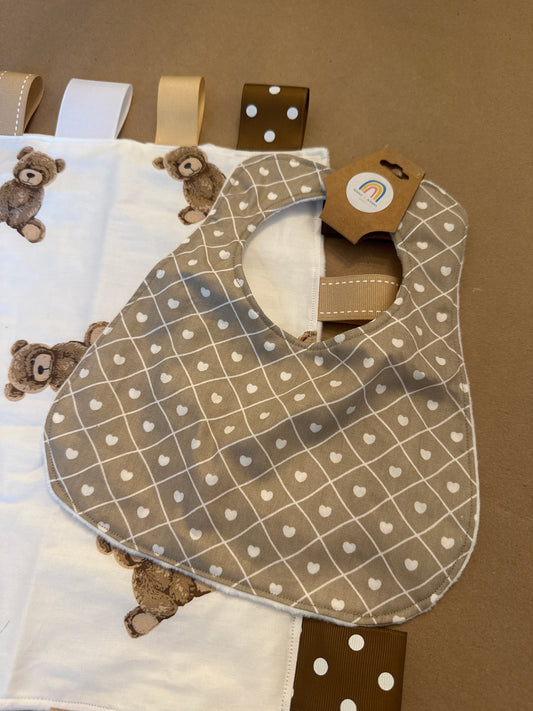 White Hearts on Tan - Love : Bib