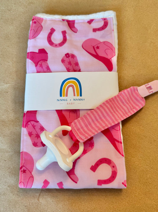 Pink + Pink Stripes : Pacifier Clip