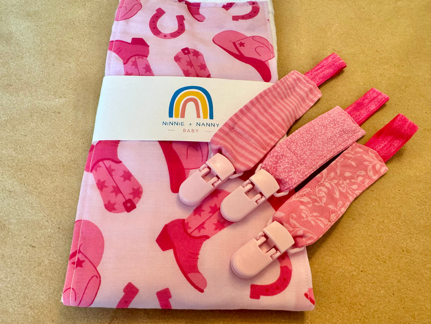 Pink + Pink Flowers : Pacifier Clip