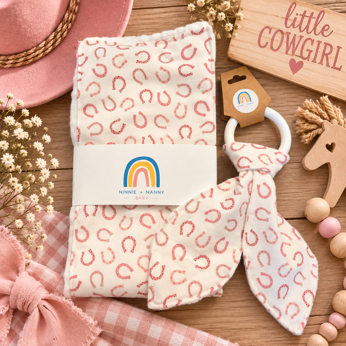 Pretty in Pink Horseshoes : Burp Cloth